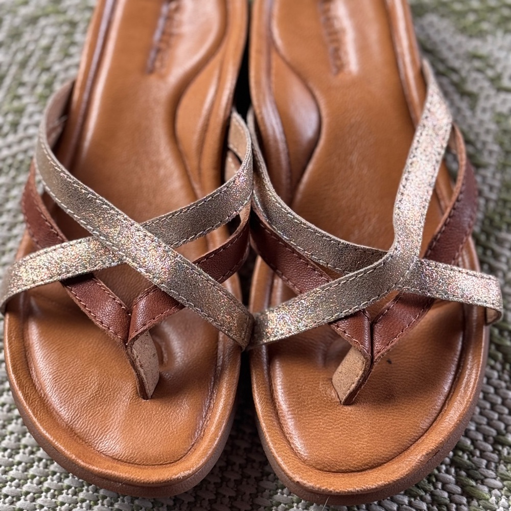 Women's Leather Brown and Gold Sandals
